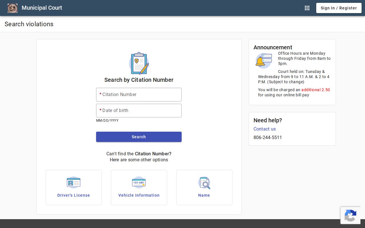 Dalhart municipal citation search portal